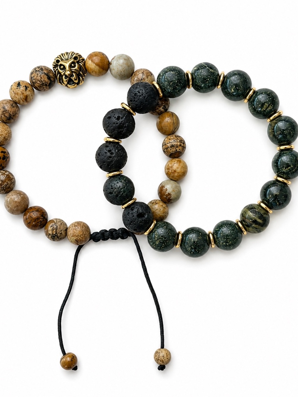 Anthropologie Green, Black & Brown Beaded Bracelet duo